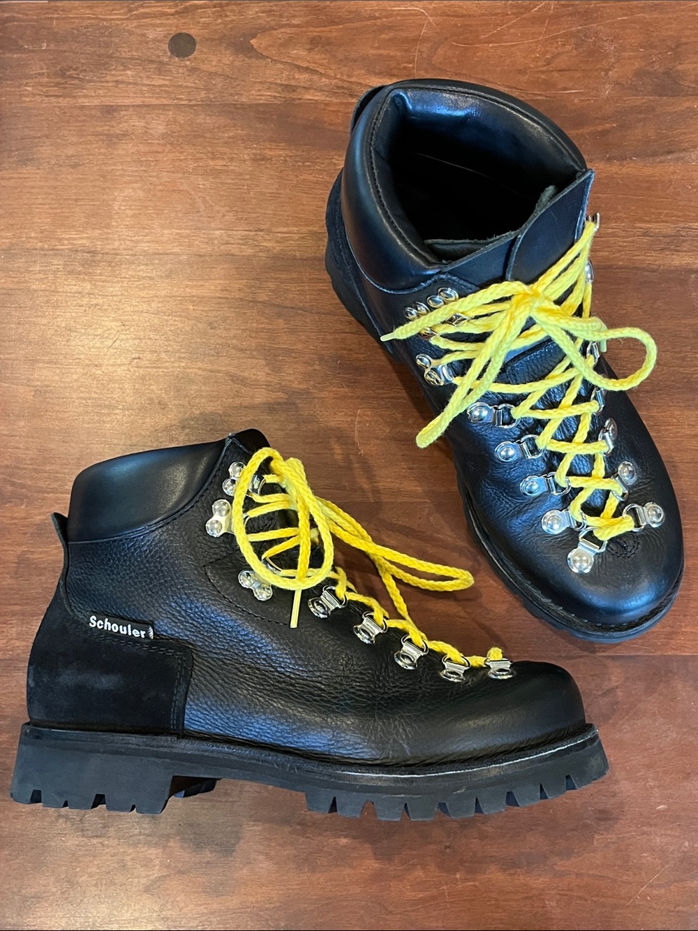 Proenza Schouler Black Leather Hiking Boots with Vibram Sole made in Italy
